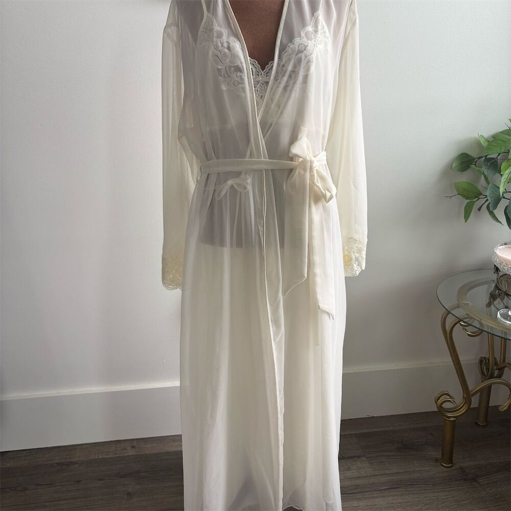 Jones New York White Lace Kimono Robe & Gown Lingerie Set Women's Size L‎